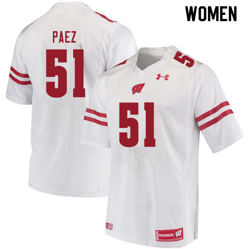 Women #51 Gio Paez Wisconsin Badgers College Football Jerseys Sale-White - Click Image to Close